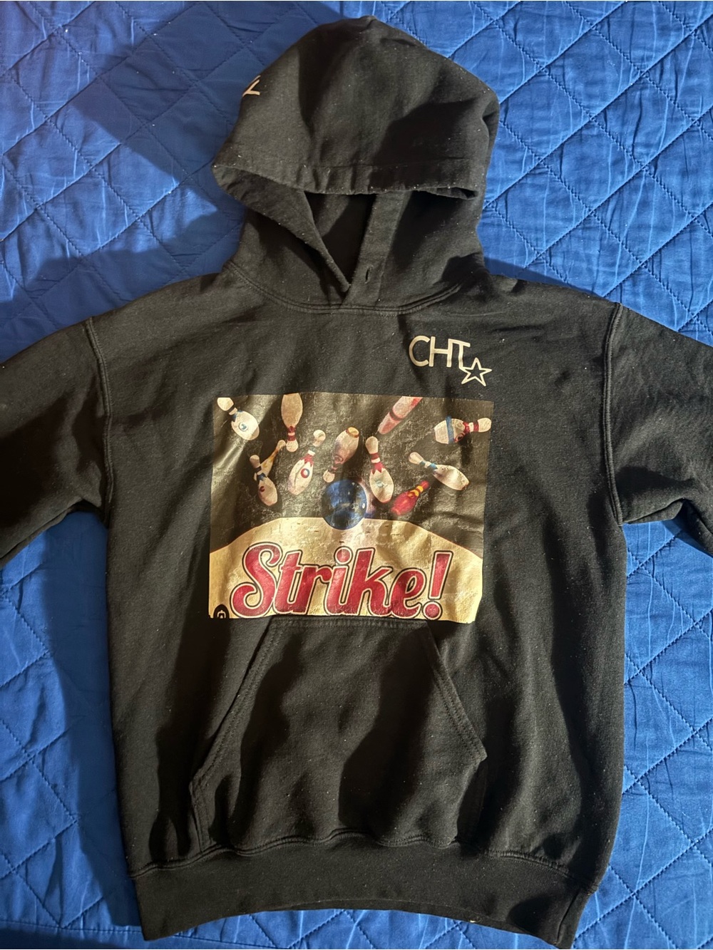 Menβs Black 'Strike!' Bowling Graphic Hoodie